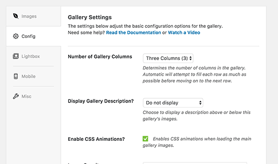 Configure number of columns for your photos