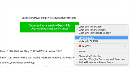 Download your Weebly export file