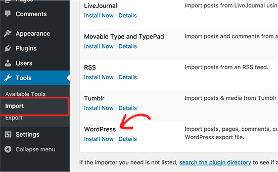 Install WordPress importer