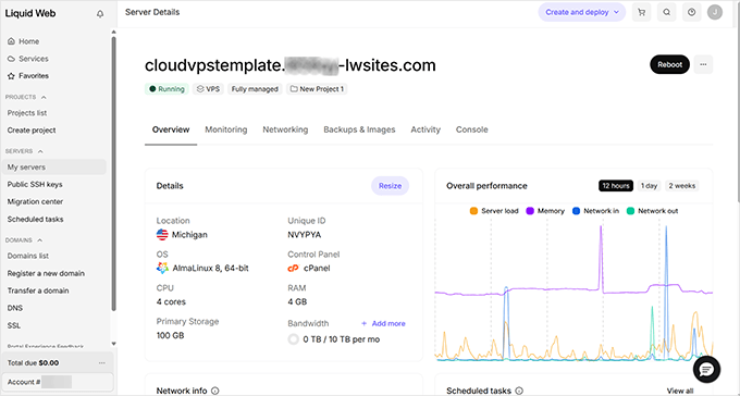 Liquid Web VPS control panel