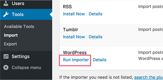 Run WordPress importer