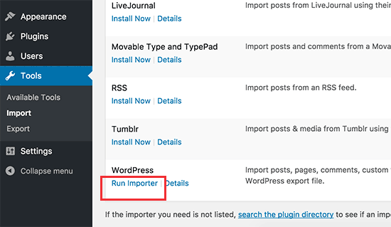 Run WordPress importer