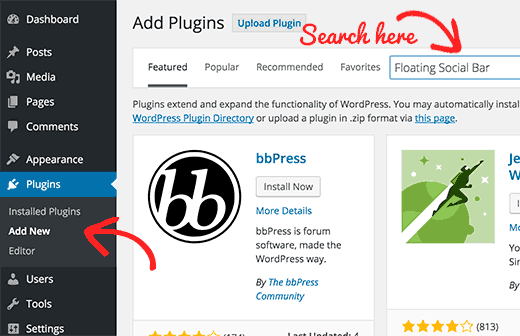 Searching for plugins from WordPress admin area