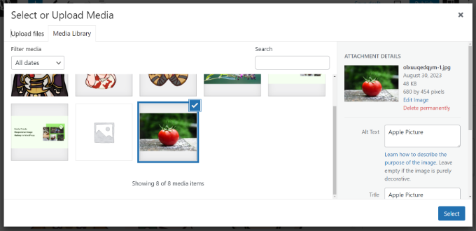 Select an image from media library