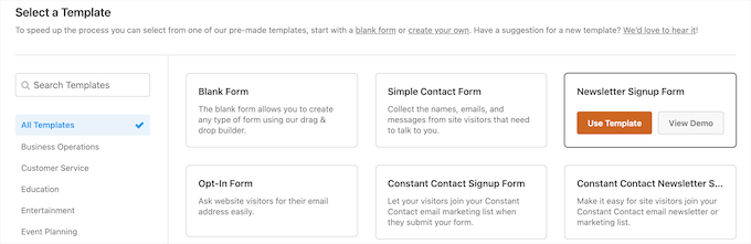 WPForms form templates