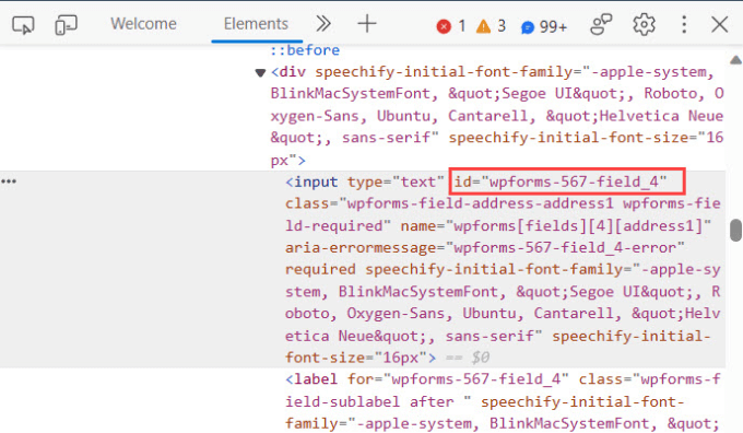 Form ID in developer tool