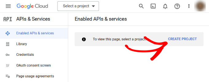 Google Console create a project