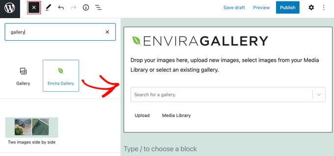 Add an Envira Gallery Block to a Post or Page
