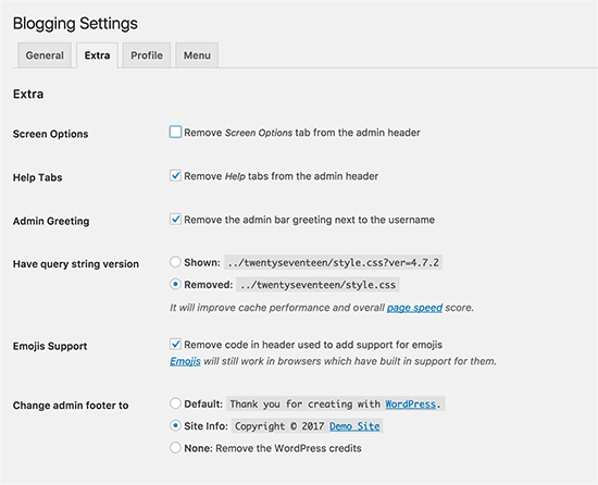 Extra settings to disable on non-blogging site