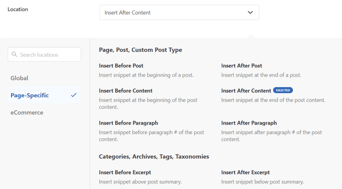 Additional auto-insert locations in WPCode