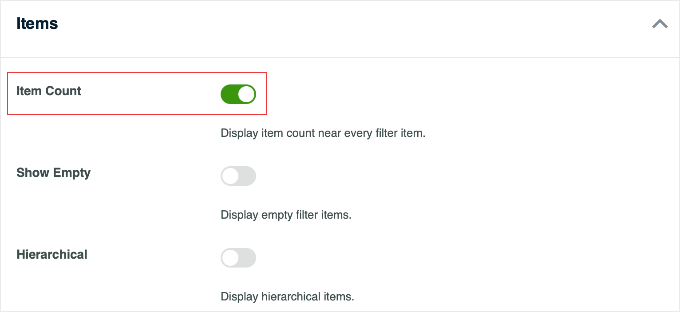 Activarea numărului de elemente în WPFilters
