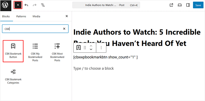CBXブックマークブロックをお好みのページまたは投稿に追加する