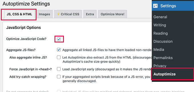 Autoptimize JavaScript options