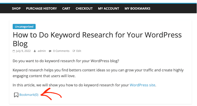 A favorite, or bookmark button in WordPress