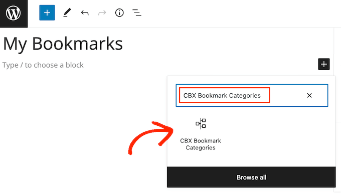 The CBX Bookmark Categories block