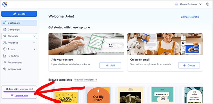 Constant Contact Account Page