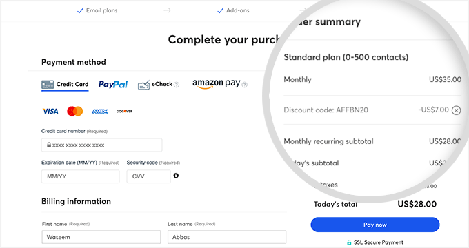 Constant Contact Checkout Page