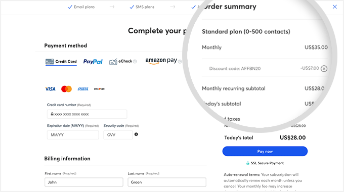 Constant Contact Checkout Page