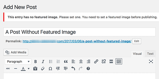 Require featured images for WordPress posts