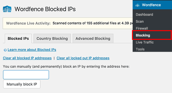 Manually block IPs in Wordfence