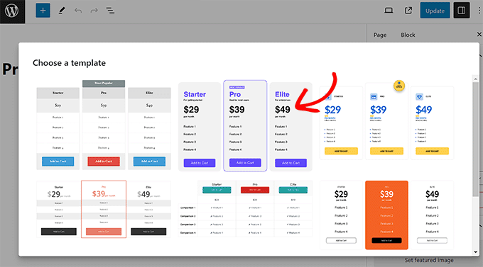 Choose pricing table template