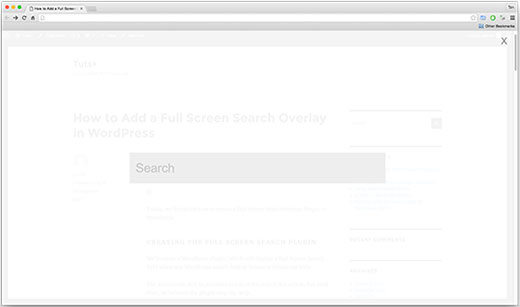 Full screen search overlay on a WordPress site