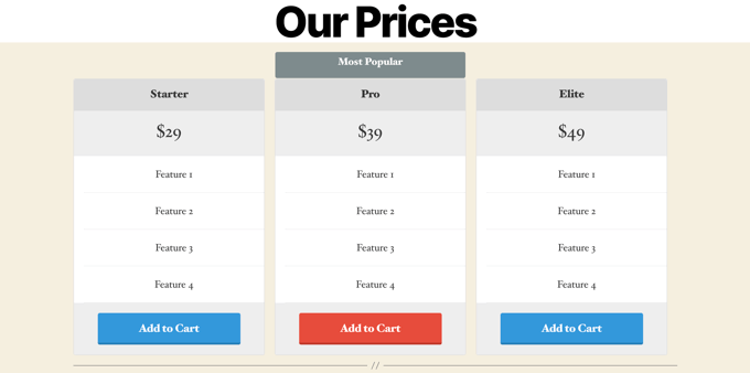 Easy Pricing Tables Preview