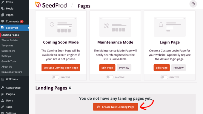 添加新的 SeedProd 登陆页面