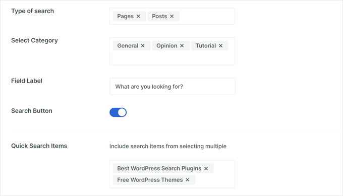 Configuring the SearchWP search form