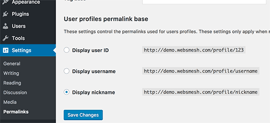 选择用户个人资料页面的 URL 结构