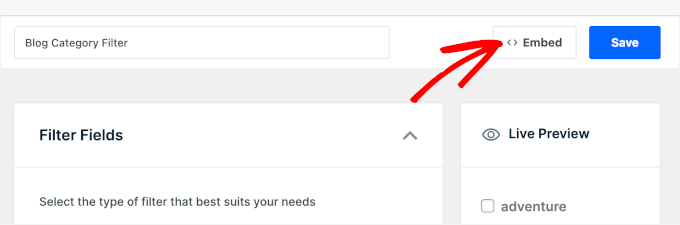 Butonul de încorporare în WPFilters