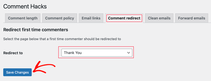 Select a page where you want users to be redirected
