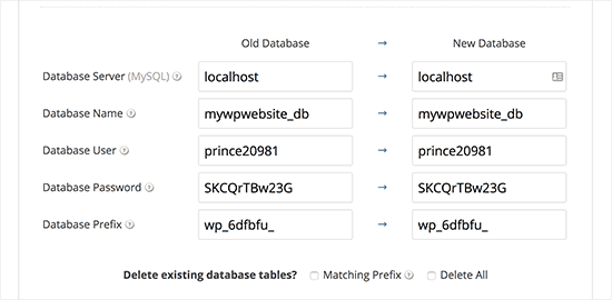 database settings