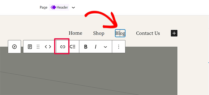 Edit nav menu link in site editor