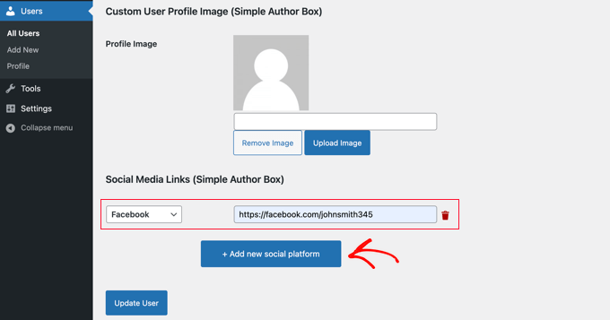 Adding a Facebook Profile Using Author Bio Box