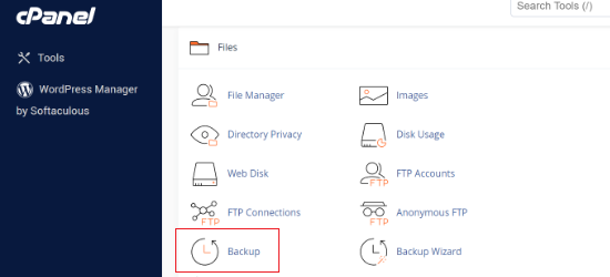 Go to backup option in cPanel