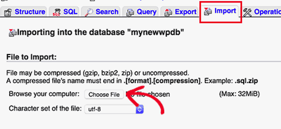 Importing your database
