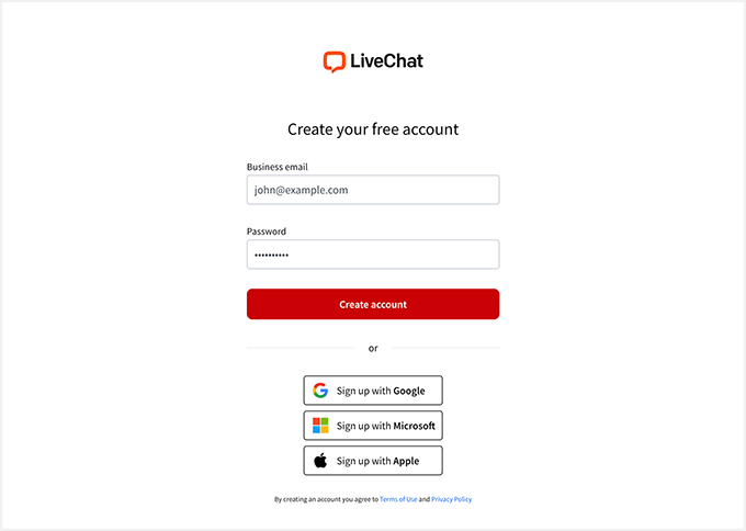 Create free account on Live Chat