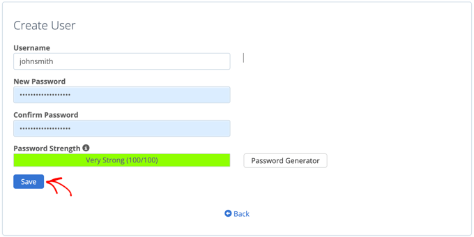 Create user name and password