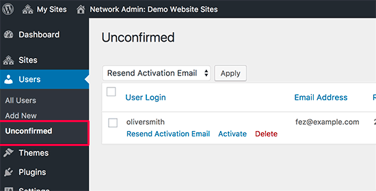 Pending unconfirmed users on a WordPress multisite