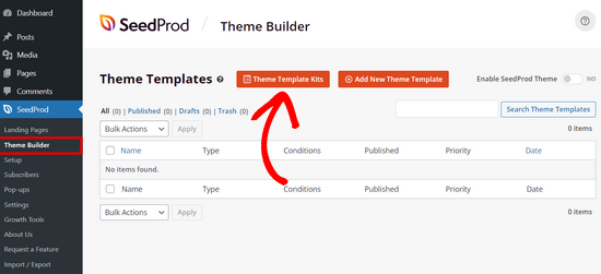 Click the Theme Templates Kit button