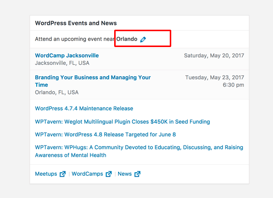 WordPress news and events widget