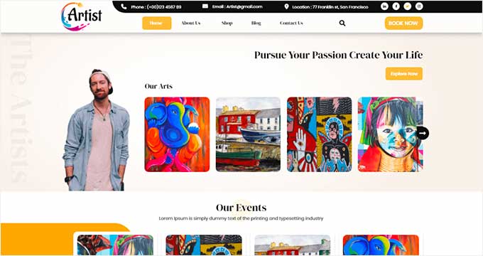 Artisto fullscreen portfolio for artists using Wordpress