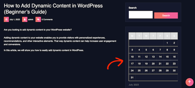 An example of a custom WordPress sidebar, created using a plugin
