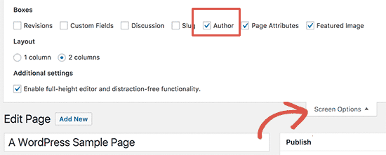 Display Author meta box on page edit screen