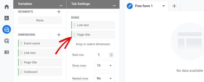 Drag dimensions to row field