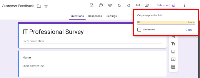 Grabbing the Google Form URL Grabbing the Google Form URL