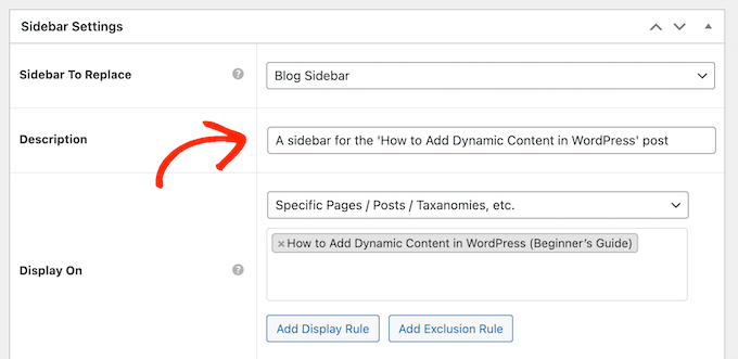 Adding a helpful description to a custom sidebar in WordPress