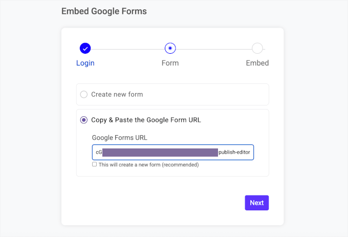 Adding the Google Form URL Adding the Google Form URL