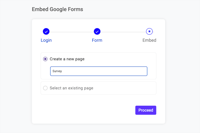 Creating a new WordPress page for the Google Form Creating a new WordPress page for the Google Form